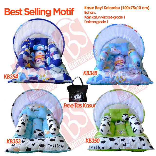 Kasur Lipat Bayi Set Kelambu Bantal Guling | Tempat Tidur Anak Baru Lahir Motif Lucu Bonus Tas 126