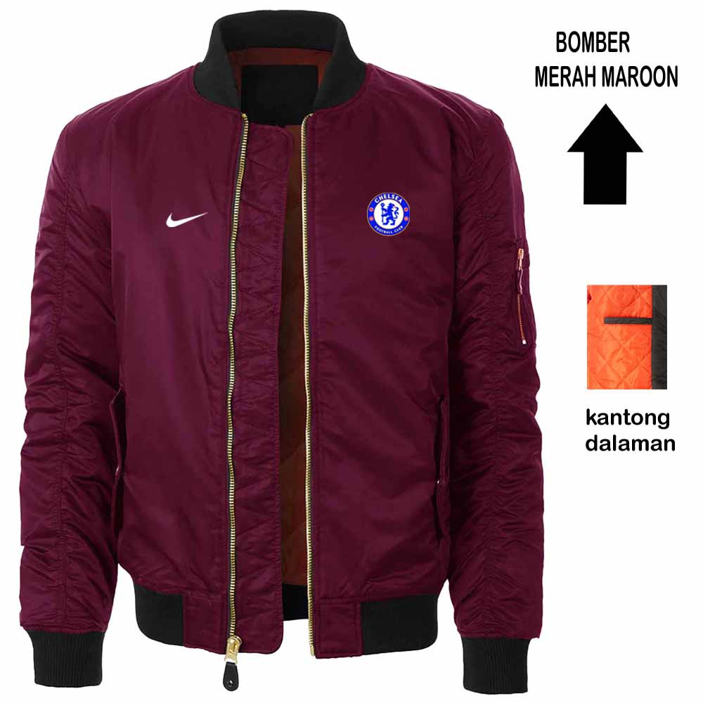 Jaket Bomber Parasut Tebal Waterproof, CHELSEA, Ready Maroon Dan Navy Tinggal Pilih