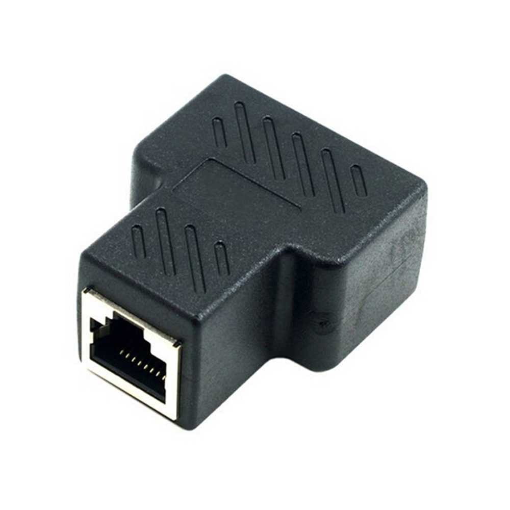 Splitter Pembagi LAN Pasif T Cabang Hitam 1F-2F Plug RJ-45 RJ45 Female