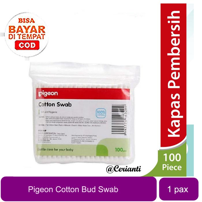 [COTTON BUD BAYI ISI 100PCS] Pigeon Cotton Bud Bayi Swabs pack isi 100 pcs | kapas bertangkai | membersihkan telinga dan hidung bayi_Cerianti