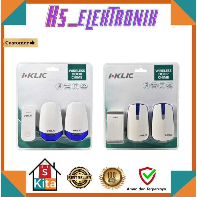 I-KLIC BELL PINTU WIRELESS 2 RECEIVER TANPA BATRE/BELL PINTU KINETIC/TANPA KABEL