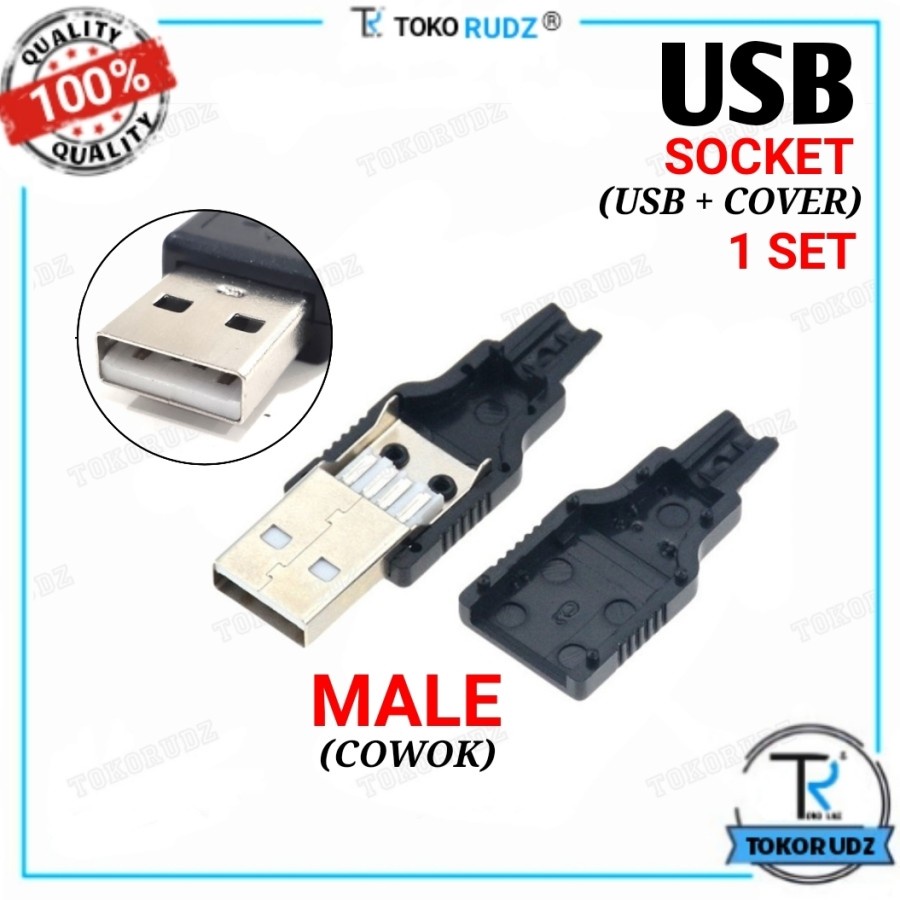 Konektor USB Type A 4 Pin Soket Kosong 1 Set Plug Socket Connector Cowok Male Cewek Female