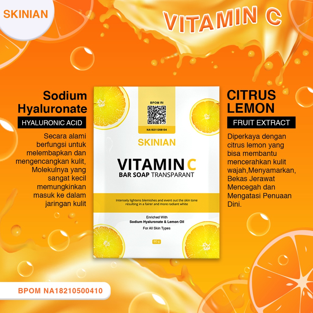 Sabun Skinian Vitamin C Bar Soap Pencerah Kulit Muka Sabun Pengencang Wajah Penghilang Bekas Luka Di Wajah Penghilang Kerutan Wajah Kerutan Bawah Mata Sabun Untuk Kulit Belang Penghilang Flek Hitam Di Wajah Ampuh BPOM Sabun Batang Pitamin C Sabun Kolagen