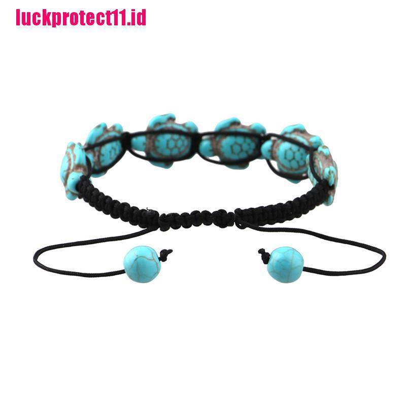 (LUCK) Gelang Tangan Tali Kepang Adjustable Aksen Kurakura Turquoise Vintage Bohemia Untuk Wanita