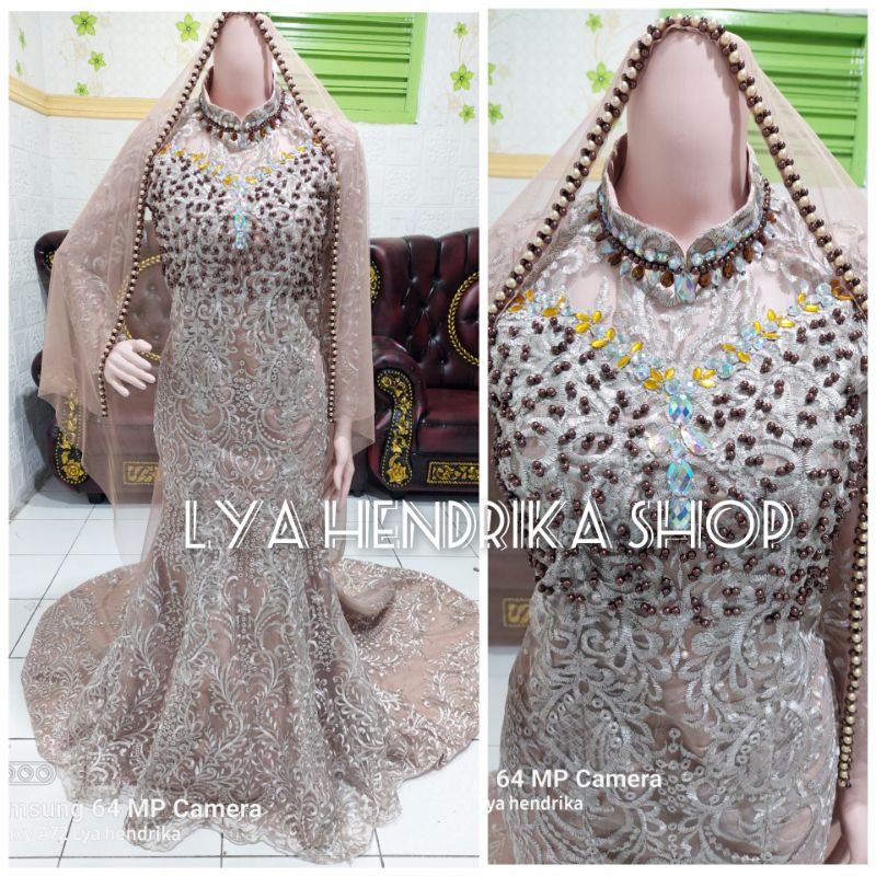 GAUN PENGANTIN DUYUNG EKOR + VEIL MUTIARA +EKOR TILE SUSUN