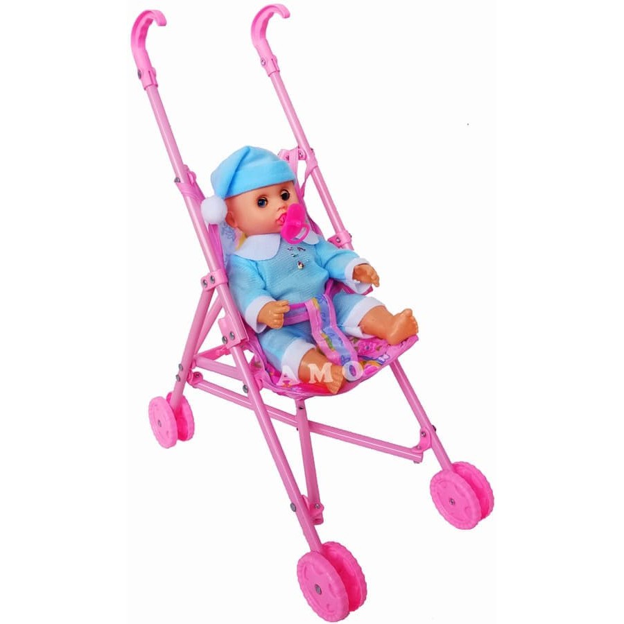 GIFT KIDS TOYS / mainan Anak kereta dorongan murah Set STROLLER BONEKA BAYI KANTONG 821B II