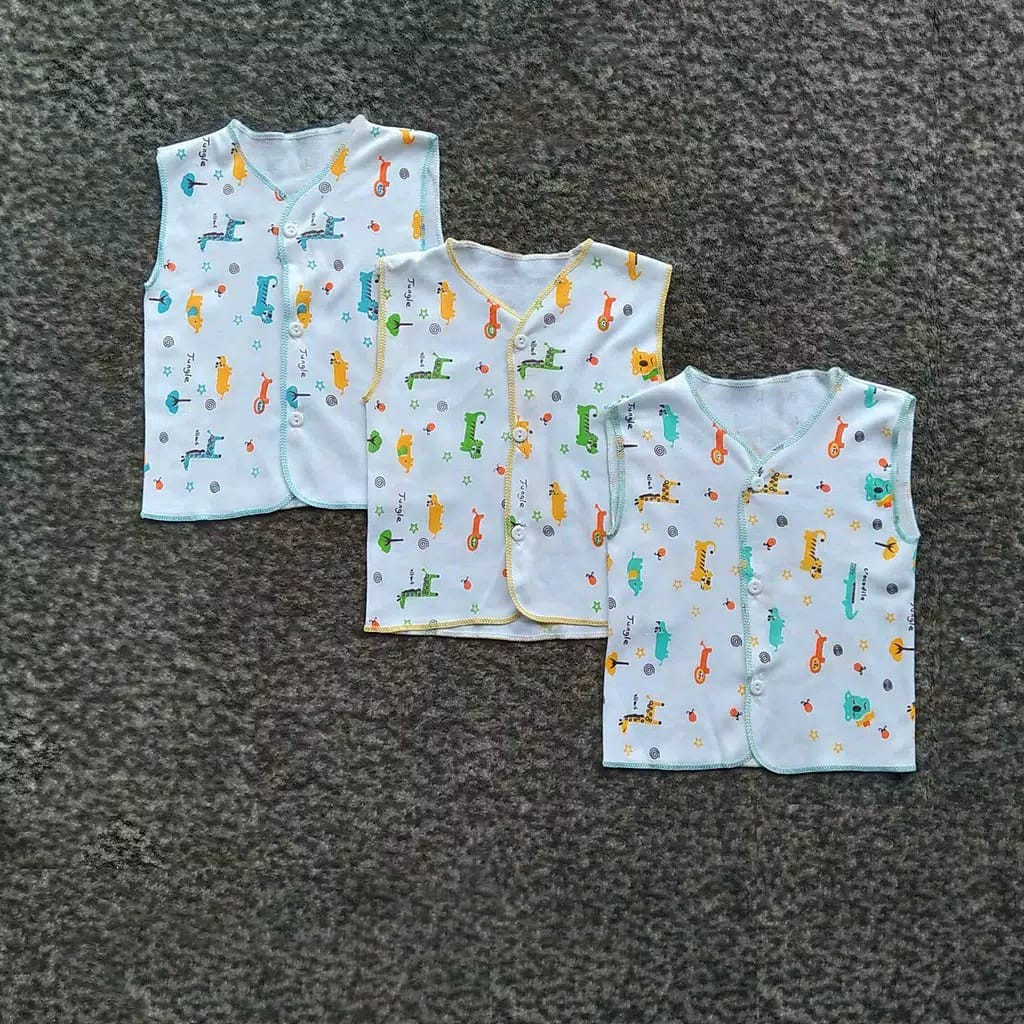 3 Pcs Baju Bayi Kutung ELVIRA Baby - Baju Bayi Tanpa Lengan - Warna Putih