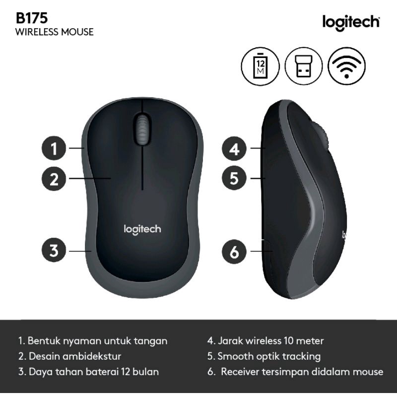 Logitech B175 Wireless Mouse Original 100%