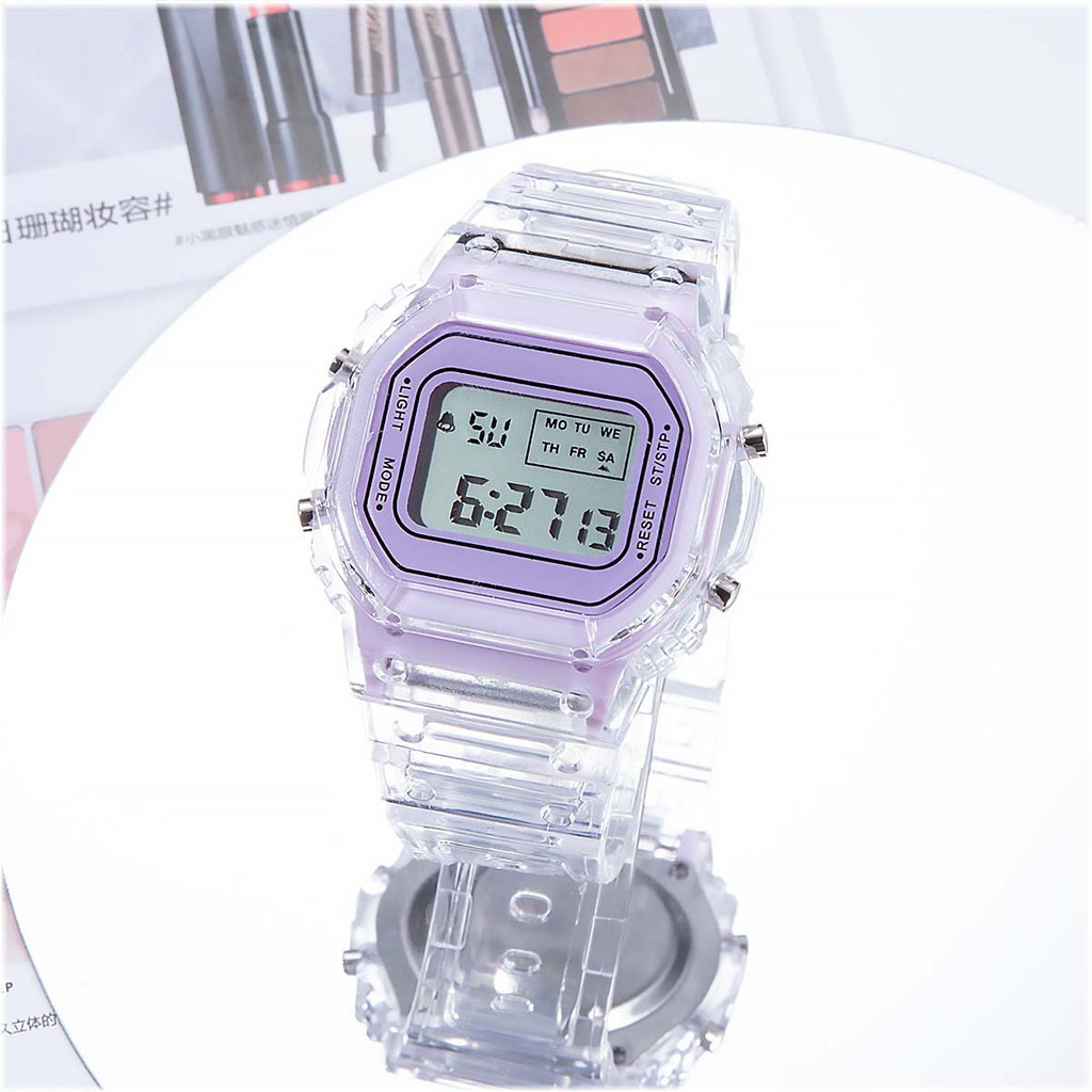 (GROSIRJAYA32) Termurah Jam Tangan Wanita Digital Transparan Bening Square Dial Couples Watch Korean Import/Jam tangan digital casual