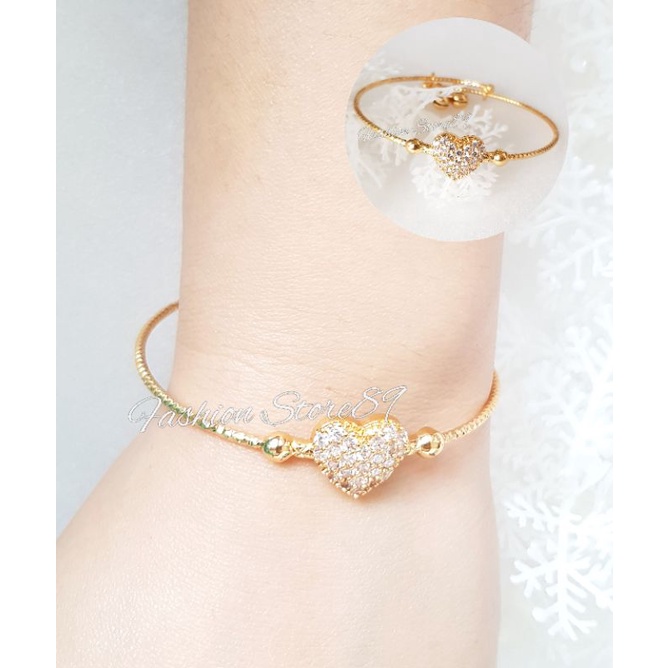 Gelang Bangle Love Permata Zirconia Simple Elegant gelang bangle Free Size Perhiasan Lapis Emas 18k impor Yaxiya xuping