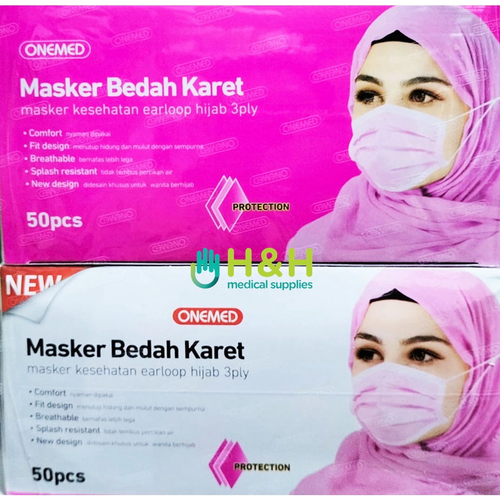 Masker Jilbab 3ply Onemed / Masker Headloop 3ply Onemed / Masker Hijab 3ply Onemed / Masker Jilbab Onemed isi 50 pcs
