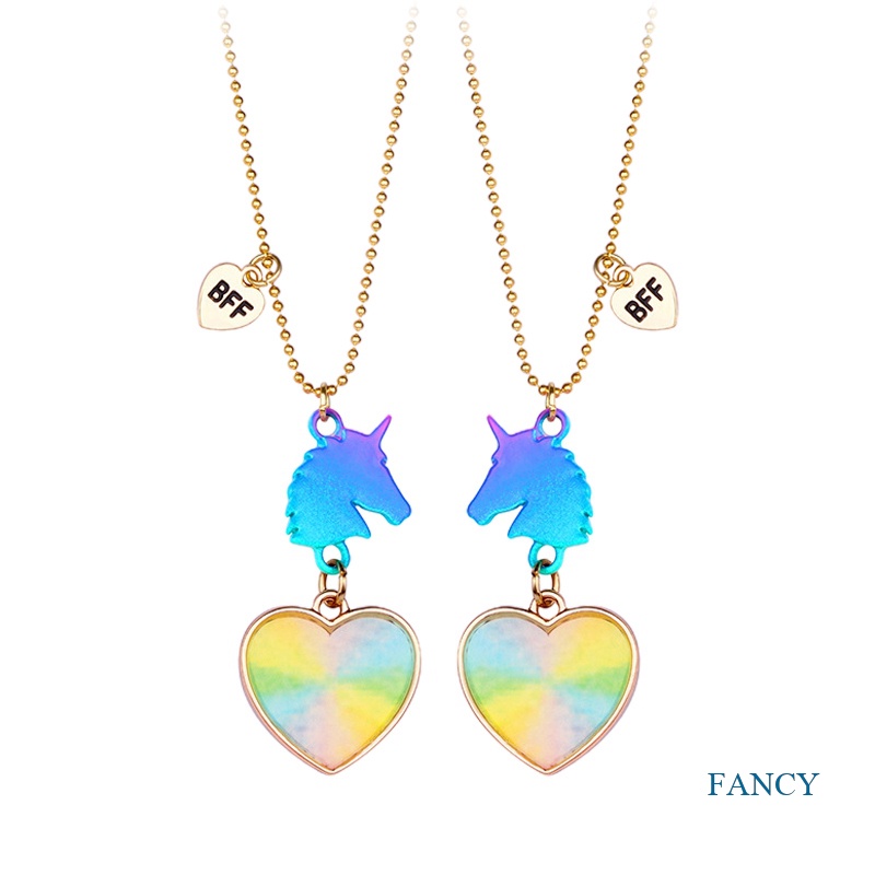2pcs / Set Kalung Rantai Dengan Liontin Unicorn Warna-Warni Untuk Anak
