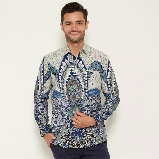 M231 Kemeja Pria Batik Panjang Biru 1722b
