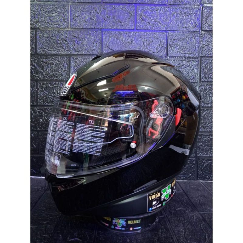 HELM AGV K3 SV SNI SOLID BLACK GLOSSY AGV K-3 SV BLACK ORIGINAL DOUBLE VISOR