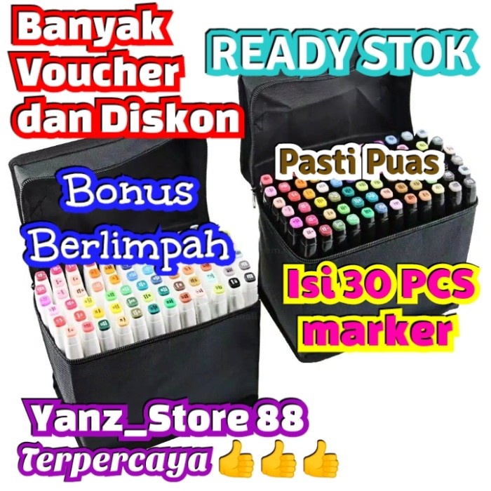 

(DISKON TERMURAH) Touchfive 30 Colours Twin Marker Brush Pen Copic Sketch - Black Case