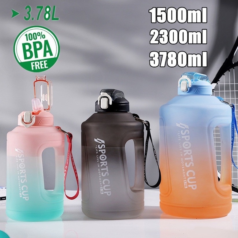 Tas Ransel Wanita Bahan Kulit Pu Warna Polos Botol Minum 3.78l / 2.3L Warna Gradasi Dengan Sedotan + Penanda Waktu Motivasi