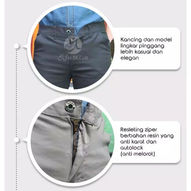 CELANA CINO Panjang Pria  Slimfit KERJAHARIAN Santai Casual Formal Hitam Abu Cream Mocca Size 27-38