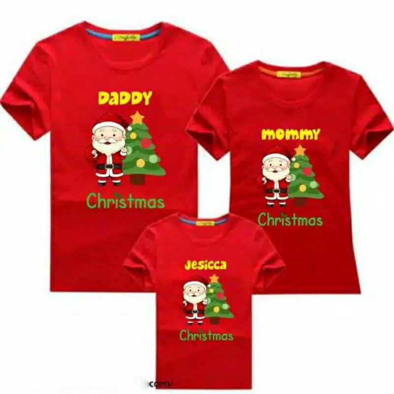 kaos Natal santa bisa request nama merry christmas santa