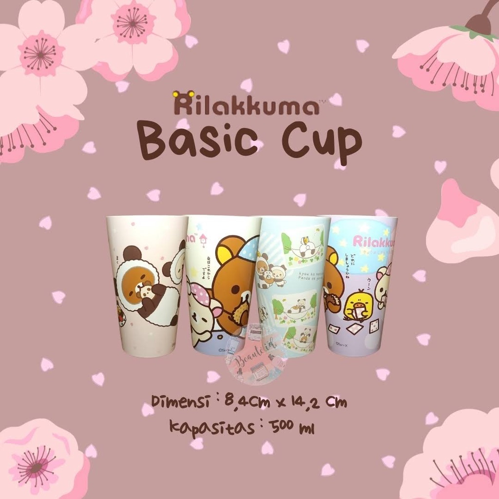 Gelas Minum Mug Cup Plastik Tebal Teh Susu Jus Dingin Model Rilakkuma Lucu Imut Anak Dewasa Souvenir Gift Hadiah Glass Chocolate Milk Tea Juice - 500ml