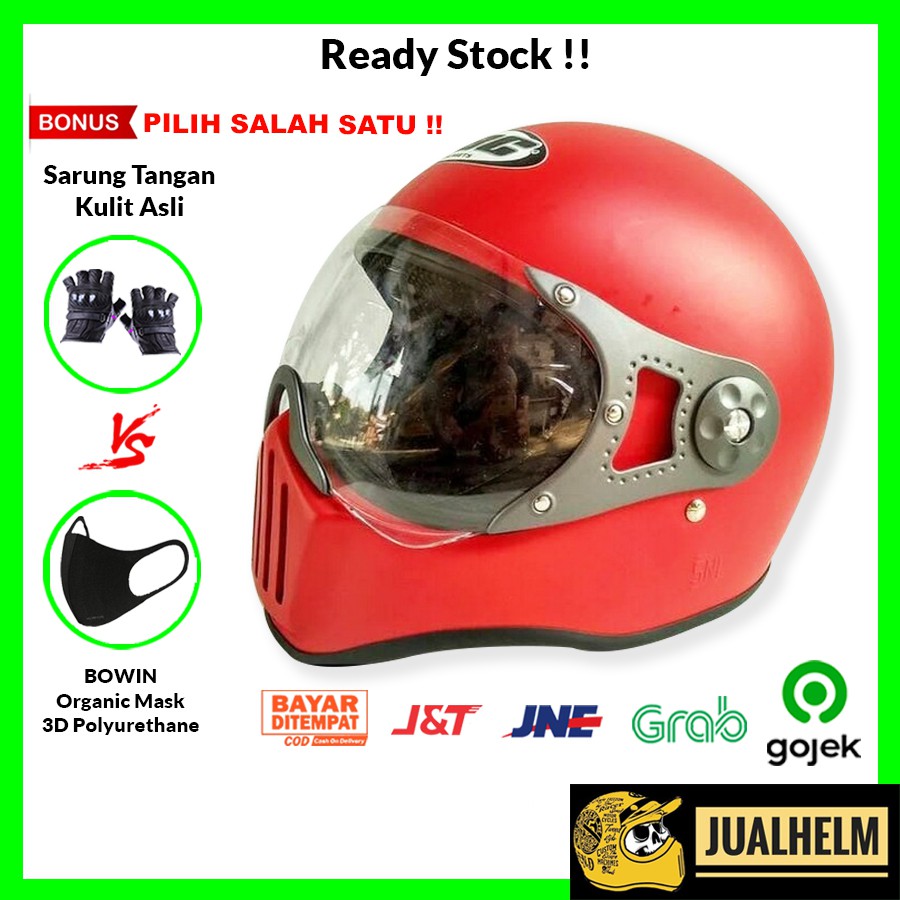 HELM CAKIL HBC PILOT VISOR RED FERRARI DOFF ( Fullface / Retro / Klasik / Vespa )