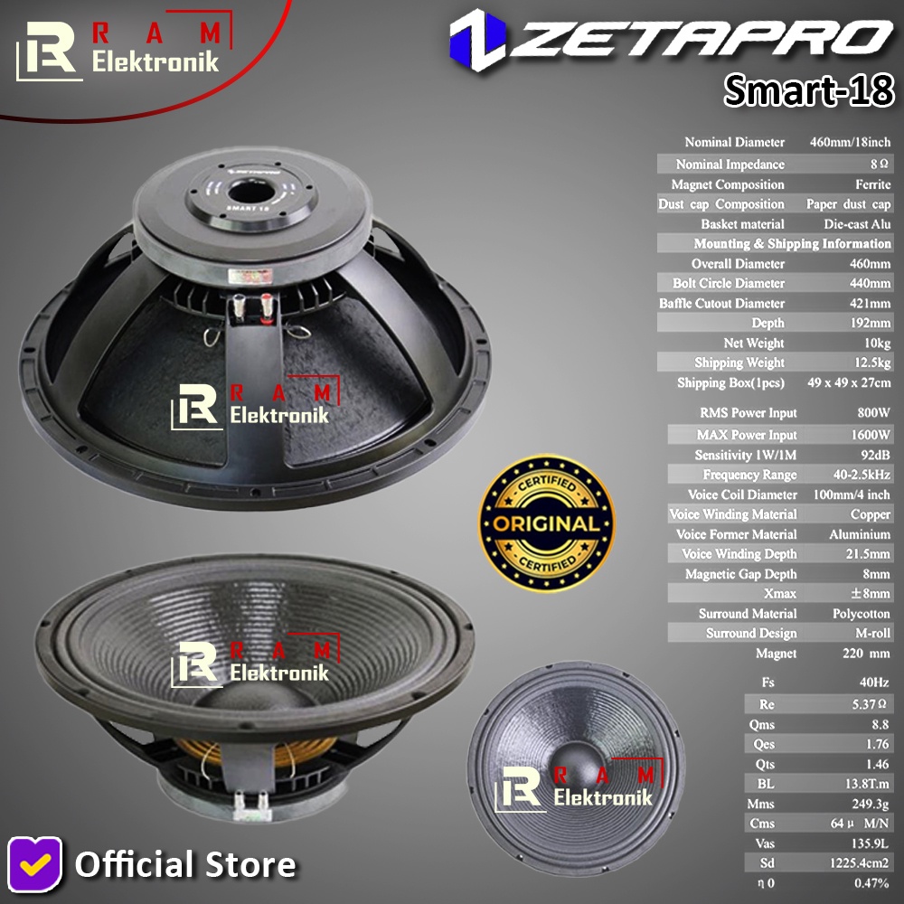 Komponen Speaker 18 Inch Zetapro Smart18 / Smart 18 Coil 4 Inch 1600W