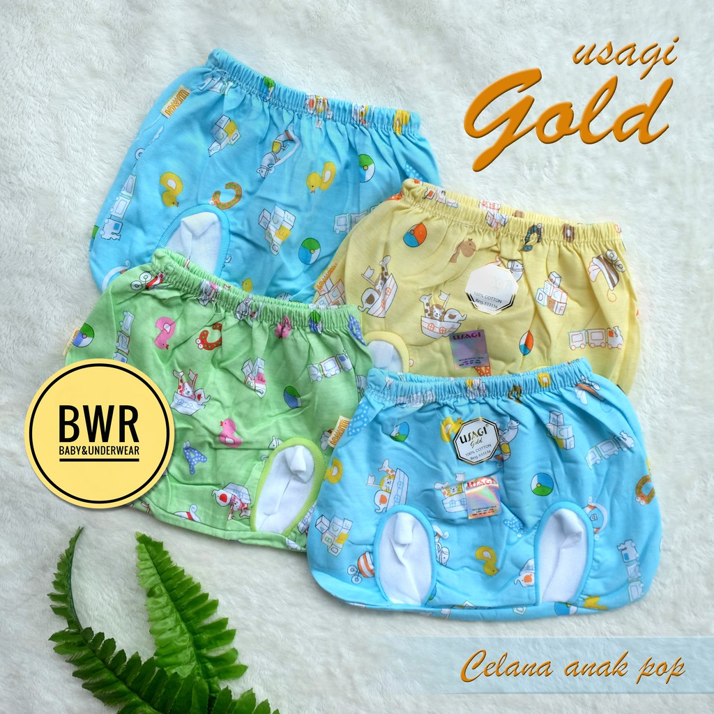 [ 3pc ] Celana POP Usagi Gold WARNA / Celana Kodok Kaki Bulat Bayi Newborn Motif Lucu | Bwr