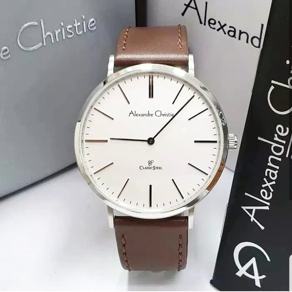 Alexandre christie original ac8490 coklat silver jam pria