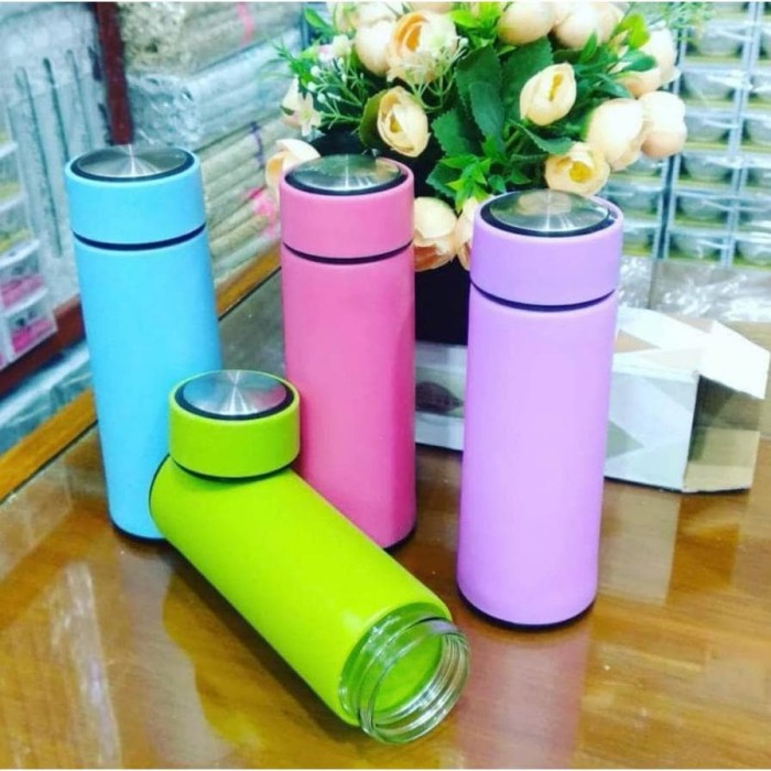 TOPSOUL Botol Minum Kaca Sakura Polos 400ml Tumbler Beling Cover Plastik H514
