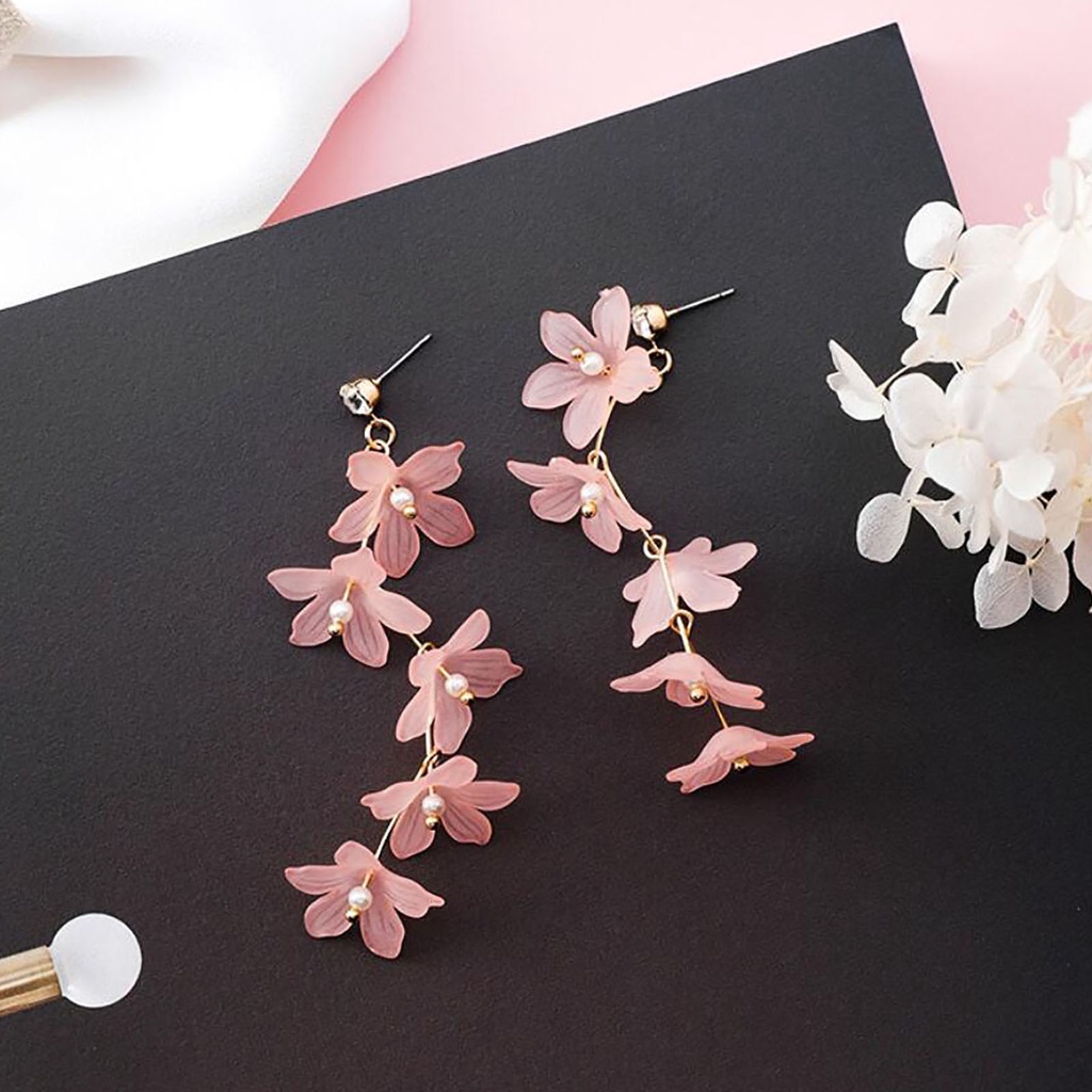 Hu Hu Hu Hu Hu Alat Bantu Pasang Kacamata♡ 1 Pasang Anting Kait Gantung Wanita Bahan Akrilik Desain Bunga + Mutiara + Berlian Imitasi Untuk Hadiah