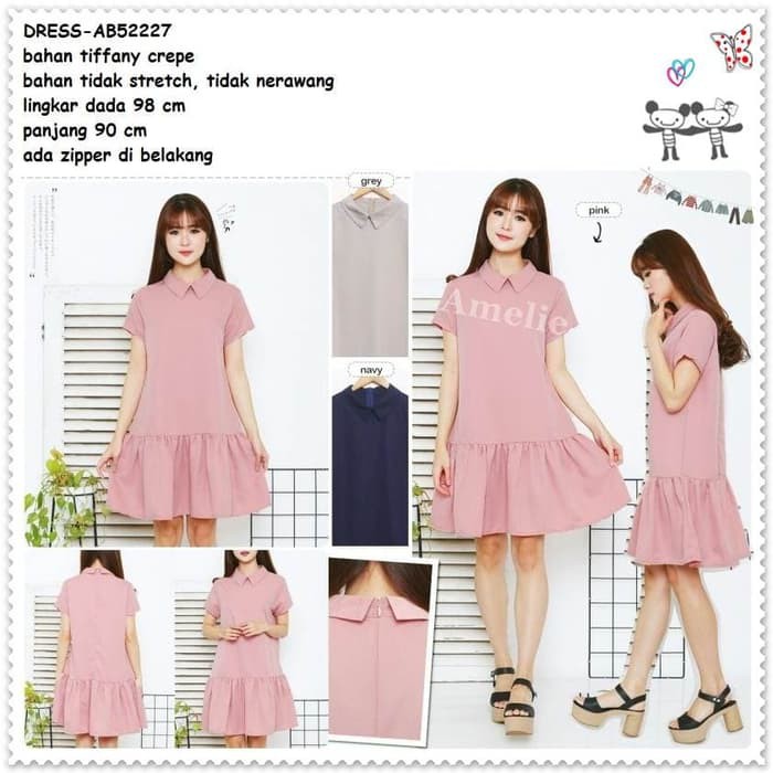 Baju Mini Dress Kemeja Wanita Bangkok Korea Import AB52227 Pink Biru