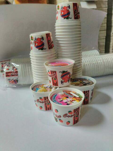 Miawmiaw_Id Cup 100 Ml Printing Plastik Dan Paper Plus Tutup Dan Sendok