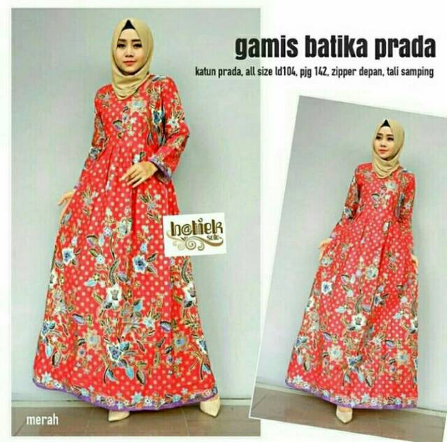 Gamis Batika Prada @125, all size fit to L XL, LD 100, read\\blue