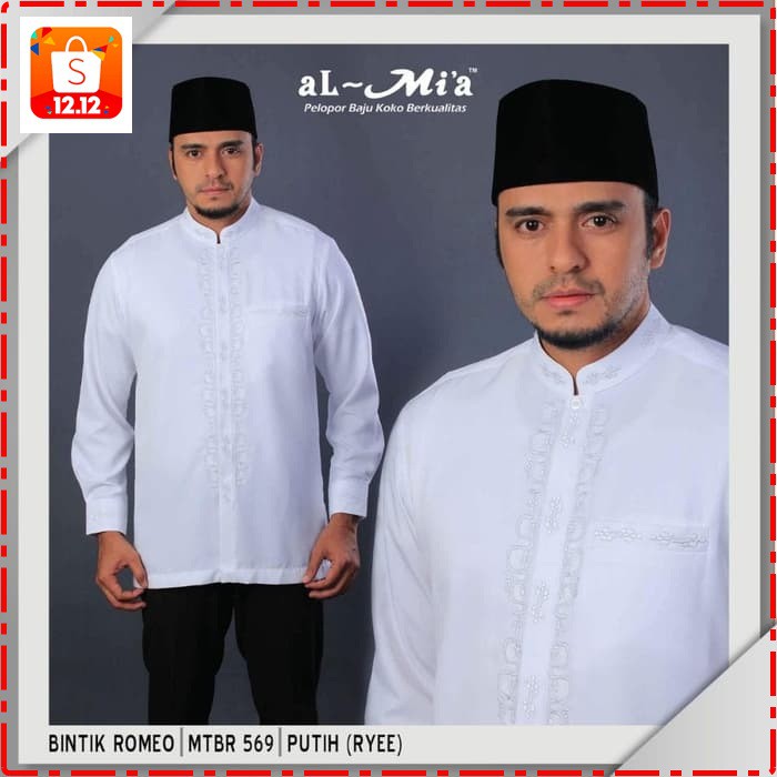 Baju Koko Almia Pria Putih, al mia MT (kualitas di atas premium) manset (kancing) MOTIF BORDIR ACAK