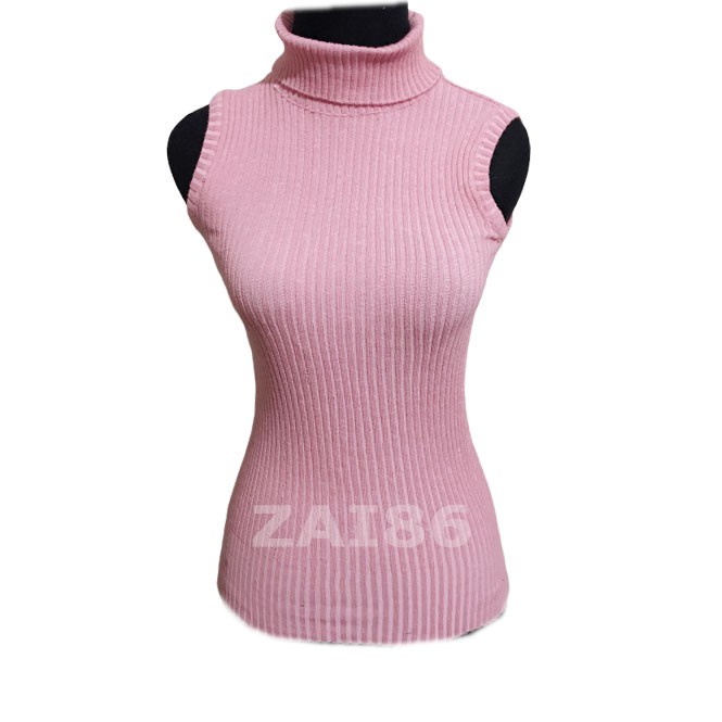 Turtle Neck Tanktop Rajut - Yukensi - Atasan Wanita-Pink Dusty