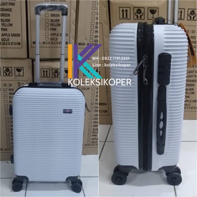 Tas Koper Import Polo Fiber Putih roda 4 ukuran bagasi 24 inch