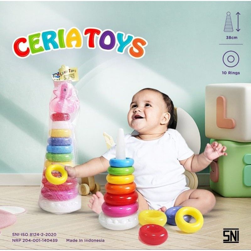 Mainan ring donat 10 susun bahan plastik tebal SNI
