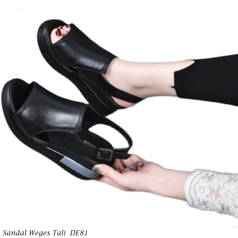TGO - Sandal Weges Wanita Selop Tinggi 9cm / Wedges Bbahan Kulit Sintetis / Sandal Weges Tali DE81