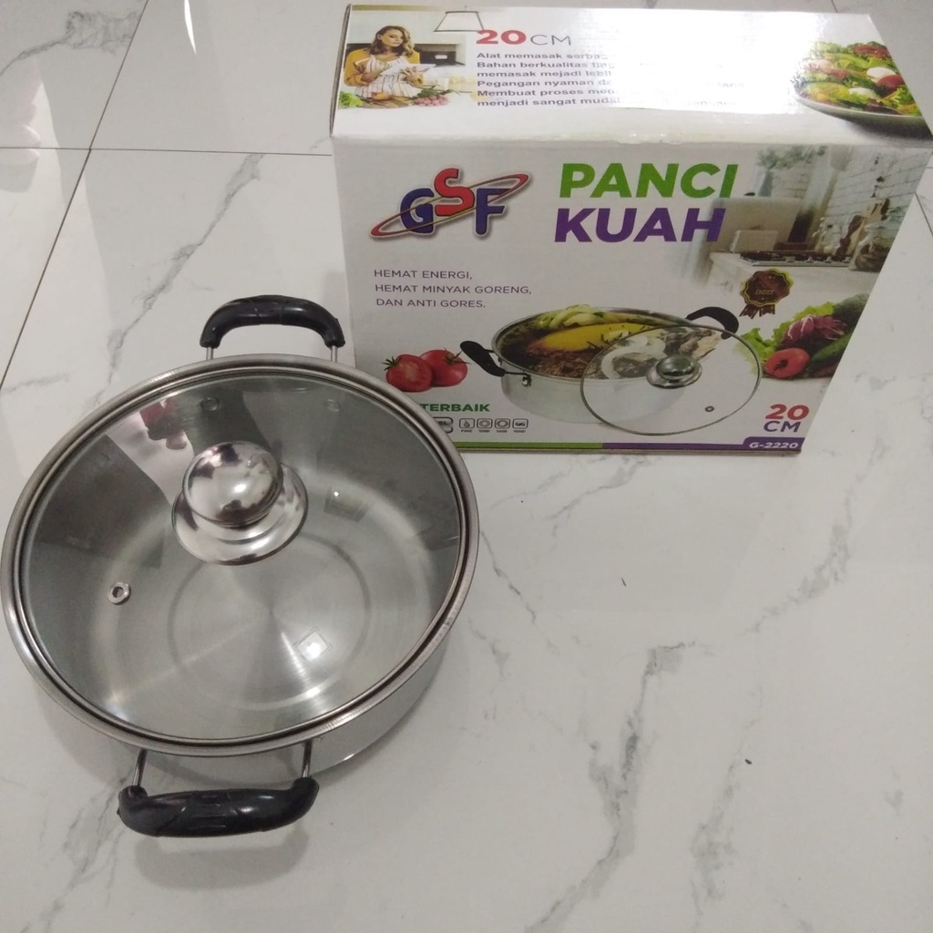 PANCI KUAH 20CM GSF G-2220 / PANCI KUWAH 20 CM / PANCI UK 20CM TUTUP KACA BAHAN STAINLESS STEEL / PANCI SOP STAINLESS / PANCI GSF 2220 / GSF G 2220 / GSF G-2220