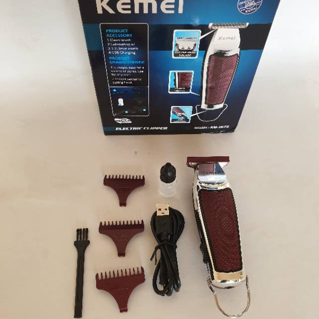 Alat mesin potong pangkas cukur Rambut Pria KM 1875 Hair cliper Kumis Jenggot Cas Shaver Recharger Kemei