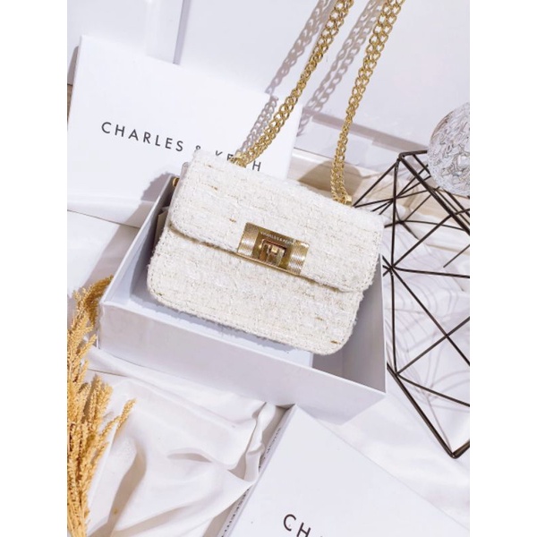 Tas CK Alia Chain Tweed Kode CK823 Import