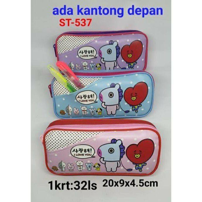 KOTAK PENSIL KARTUN POUCH CLUTCH  DENGAN KANTONG DEPAN