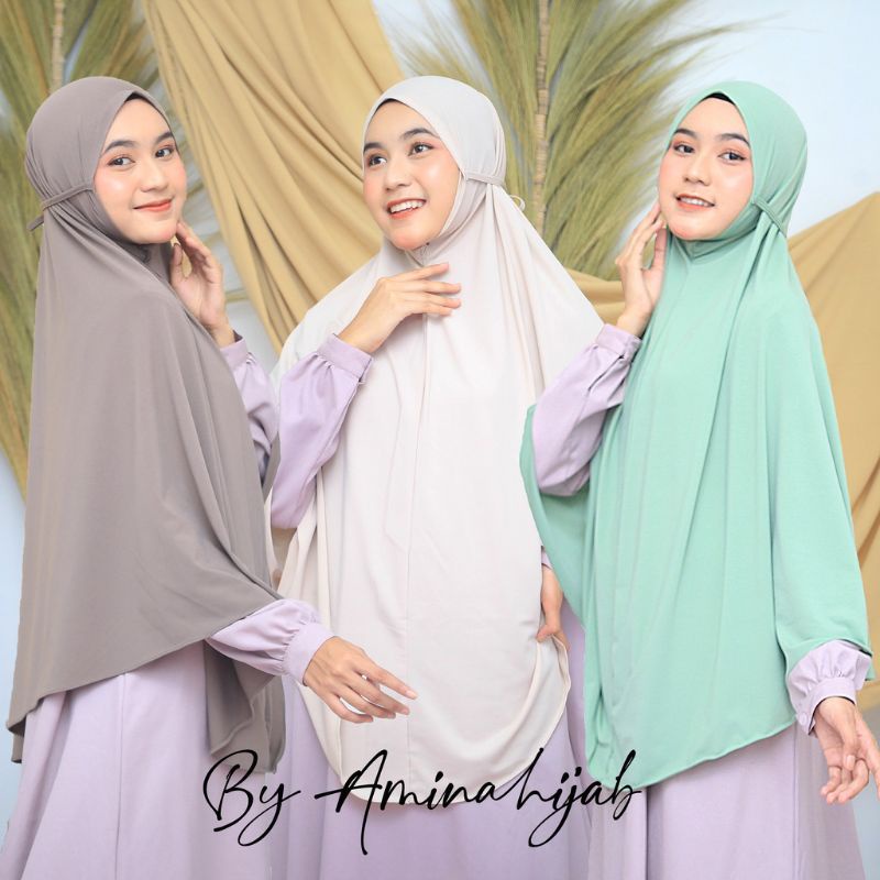 Jilbab Hijab Kerudung Bergo Khimar Instan Syari Non Pet Tali Aisyah Jersey Jumbo Polos Simple Terbaru Murah