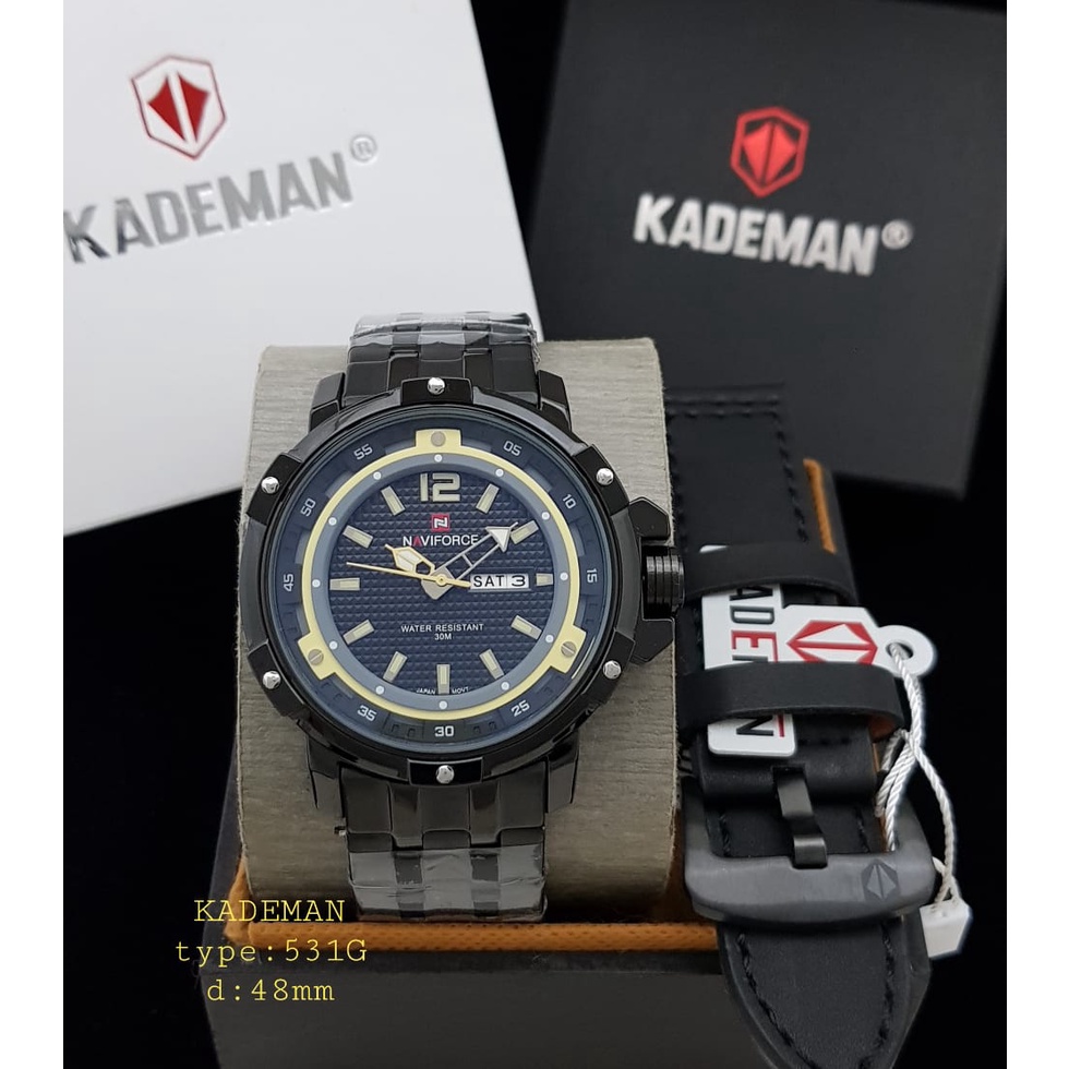 JAM TANGAN RANTAI PRIA KADEMAN TYPE 531G/ JAM TANGAN KADEMAN PRIA TYPE 531G/KADEMAN PRIA TANGGAL HARI D:48mm FREE BOX + KALAF