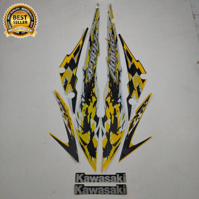 Striping Kawasaki athlete silver kuning stiker Lis body motor berkualitas terbaik termurah