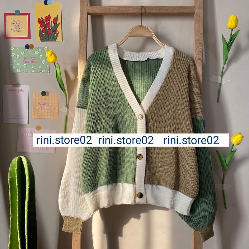 Cardigan Rajut Twist / Oversize Cardi Tone / Bahan Tebal