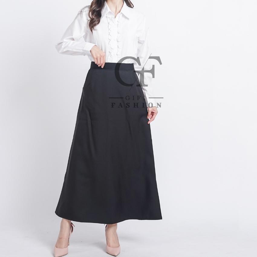 Rok Kerja Wanita Panjang Rok Pinggang Karet Rok Model A-line Formal Rok Panjang Wanita Muslimah