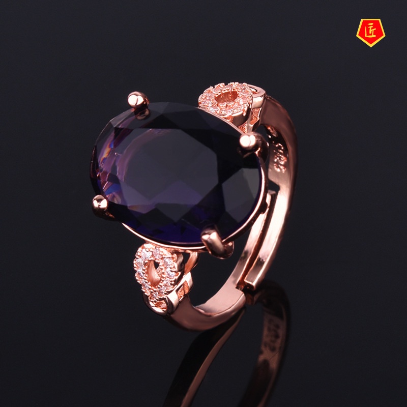 [Ready Stock]Inlaid Blue Topaz Ring Classic Temperament