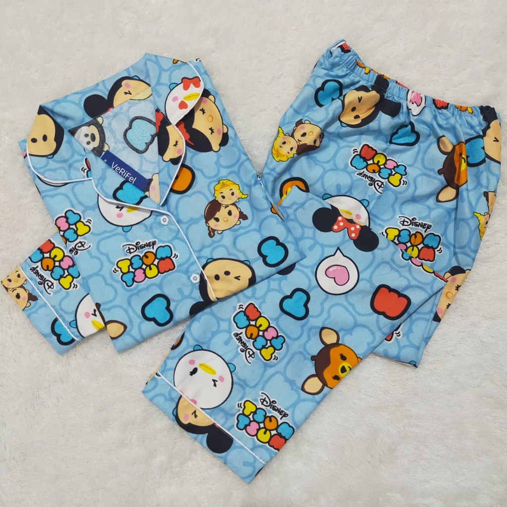 VeriFel Piyama Balita Cewek Katun Micro Impor Motif Kartun Karakter Promo Murah Setelan CP / PP Usia 1 th - 5 th-PP Tssum Biru