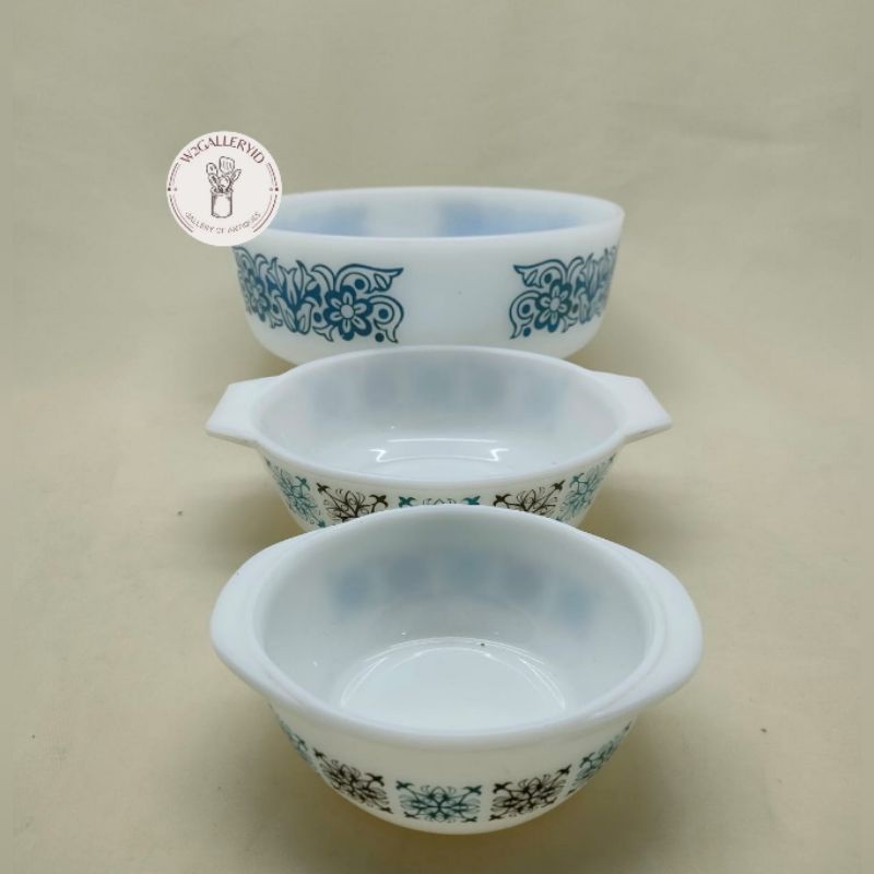 Vintage Pyrex Glass Bowls Set of 3 pcs/mangkok kaca pyrex set 3 pcs/wadah sop kaca