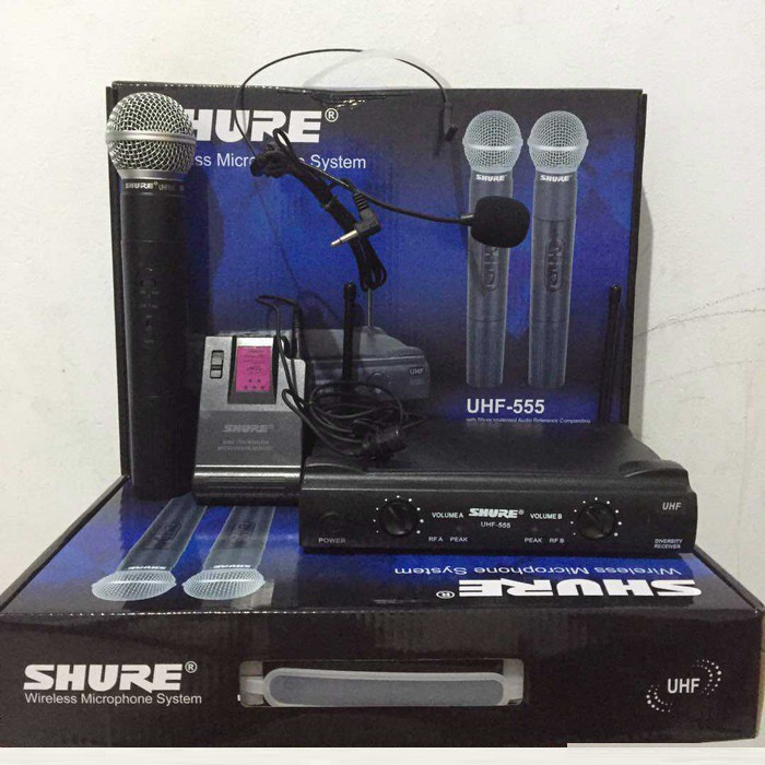 Microphone Mikrofon Wireless Shure UHF 555 ( Handheld + Headset + Clip On)